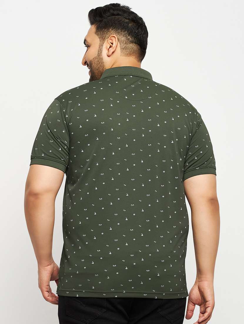 men olive printed plus size polo t-shirt - 20570910 -  Standard Image - 1