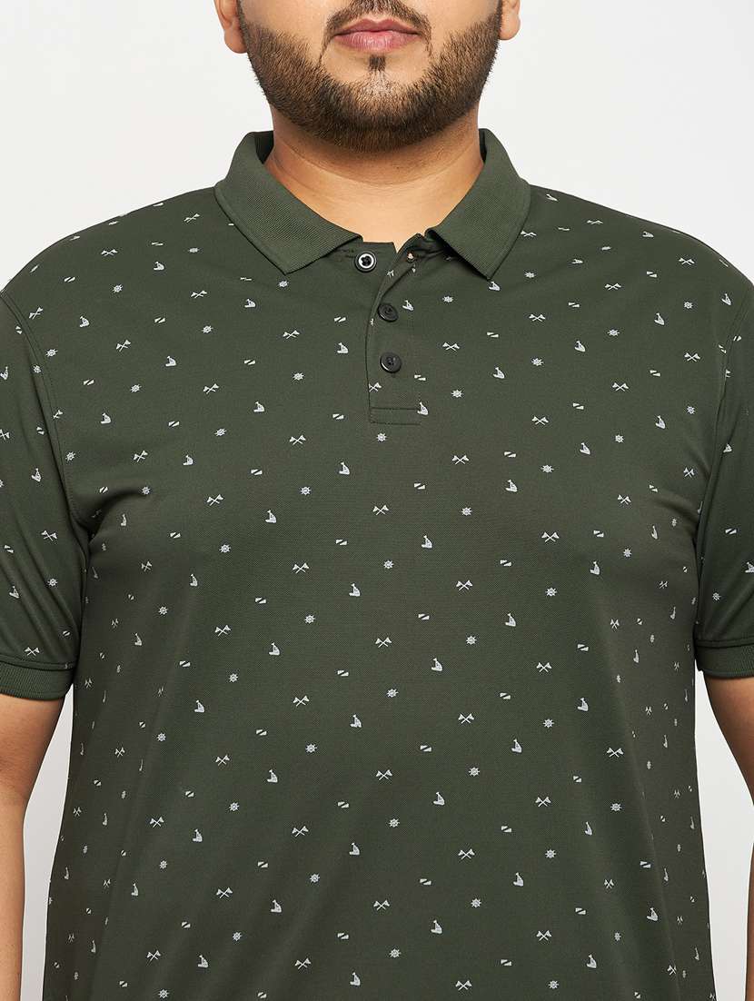 men olive printed plus size polo t-shirt - 20570910 -  Standard Image - 4