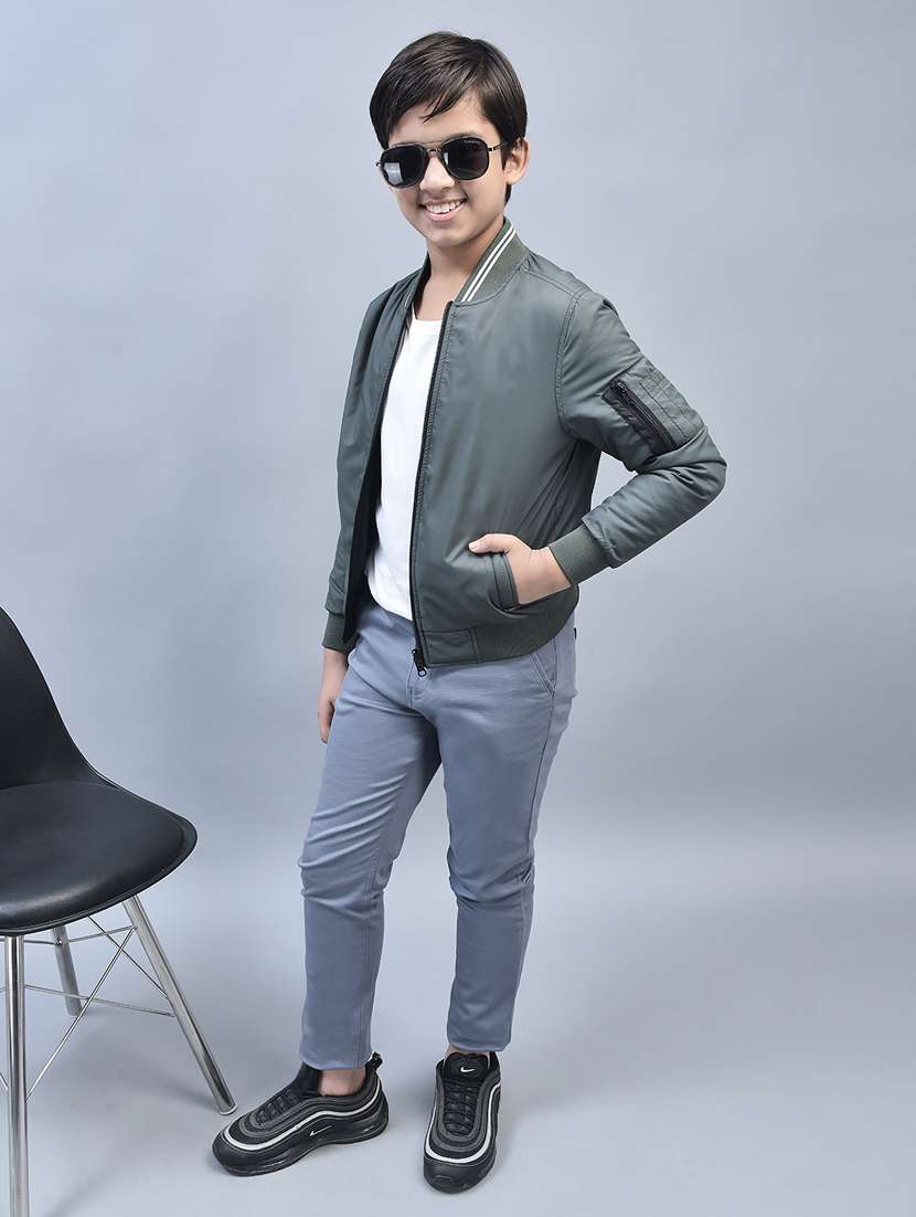 boys solid neck detailed bomber jacket - 20570916 -  Standard Image - 4