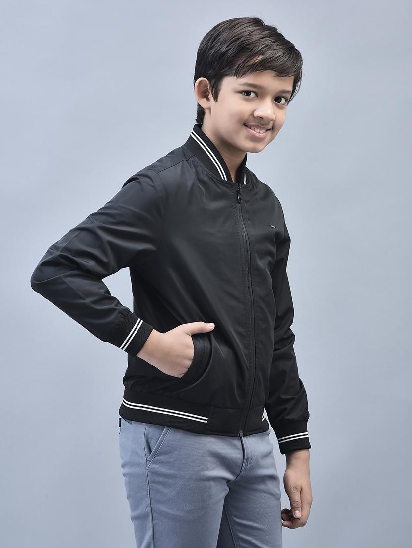 boys solid neck detailed bomber jacket - 20570917 - Standard Image - 1