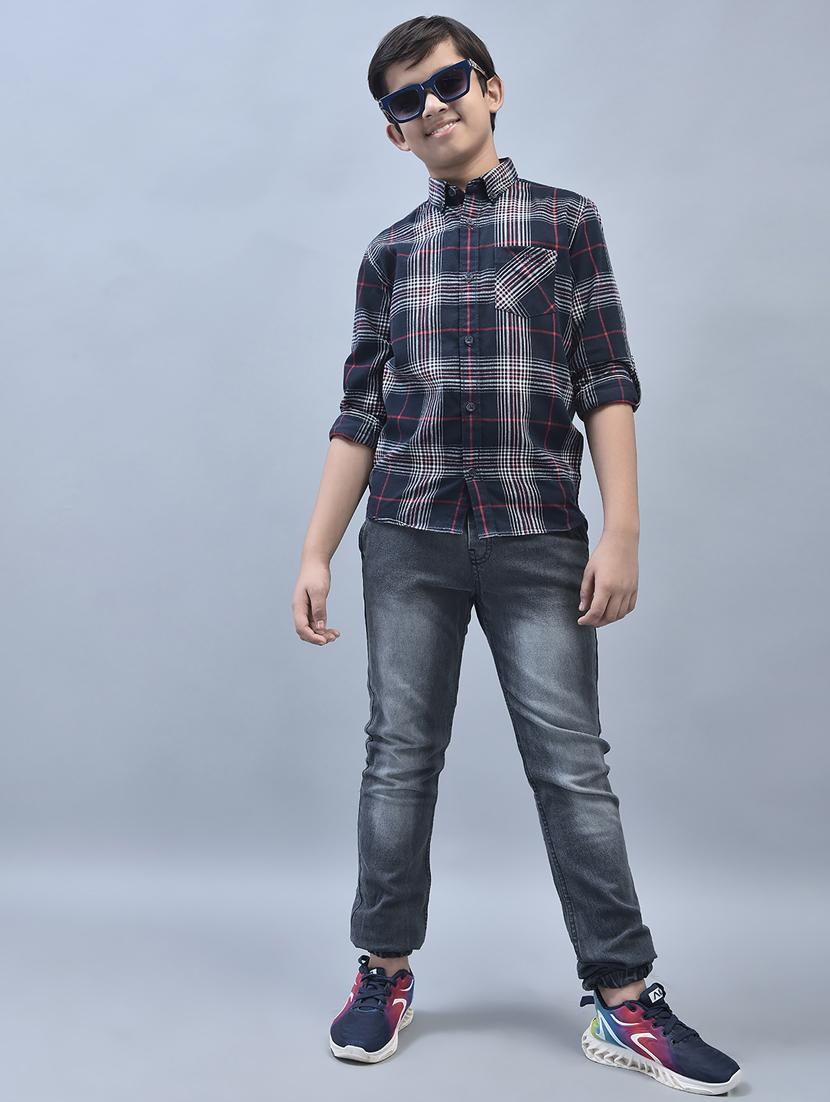 boys navy blue checked pocket detailed shirt - 20570924 - Standard Image - 4