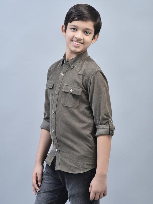 boys olive green pocket detailed casual shirt - 20570943 -  Standard Image - 0