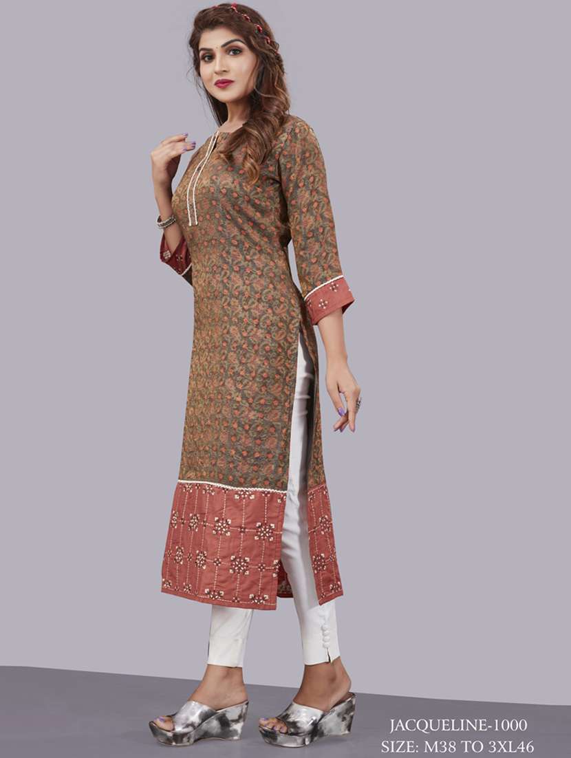 women brown round neck straight kurta - 20571130 - Standard Image - 1