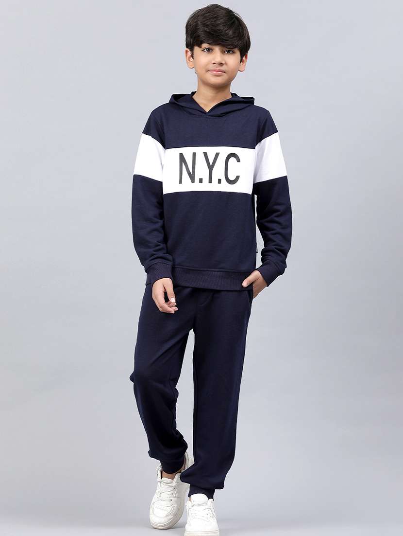 boys navy blue & white track wear