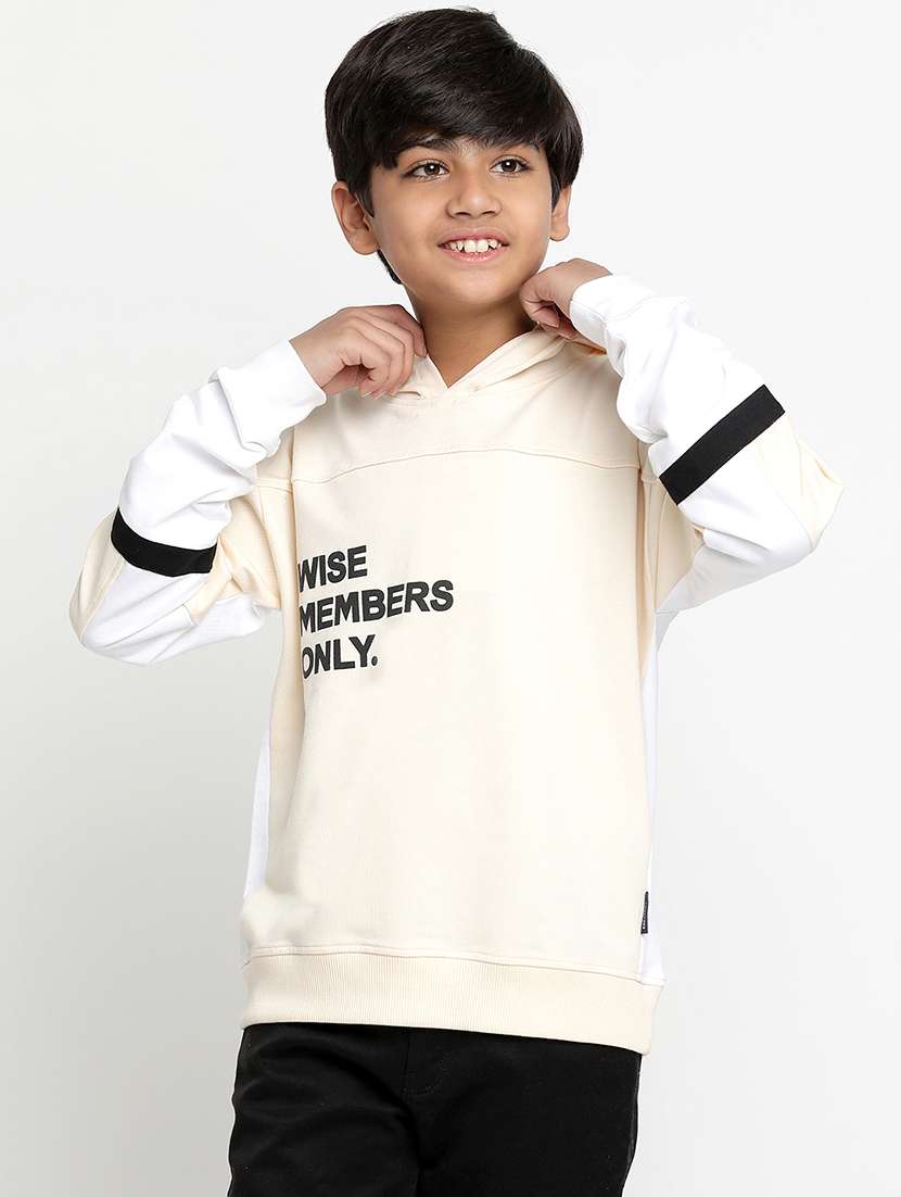 beige cotton blend chest print sweatshirt