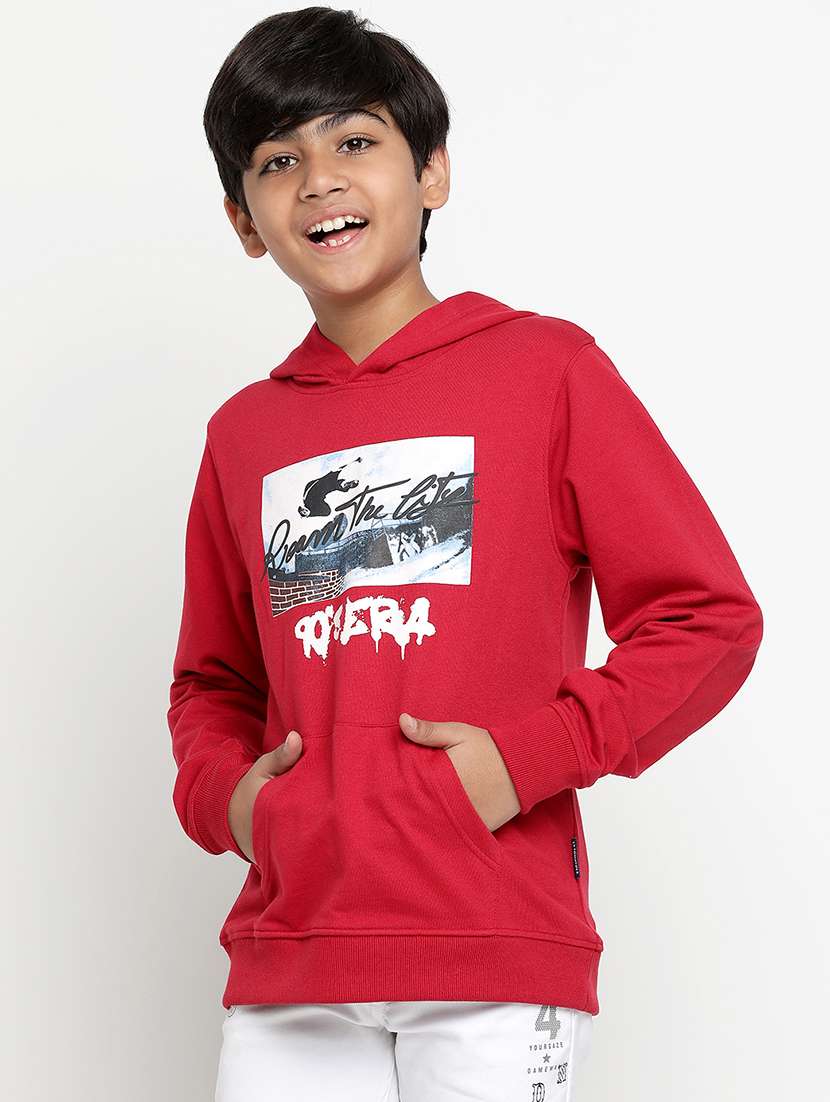 red cotton blend chest print sweatshirt