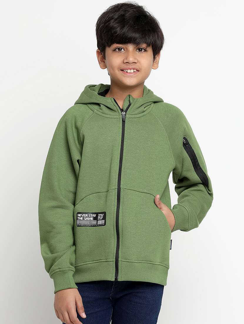 green cotton blend chest print sweatshirt