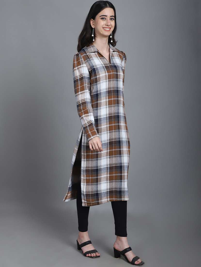 women checkered long sleeve woolen kurti - 20571335 -  Standard Image - 1