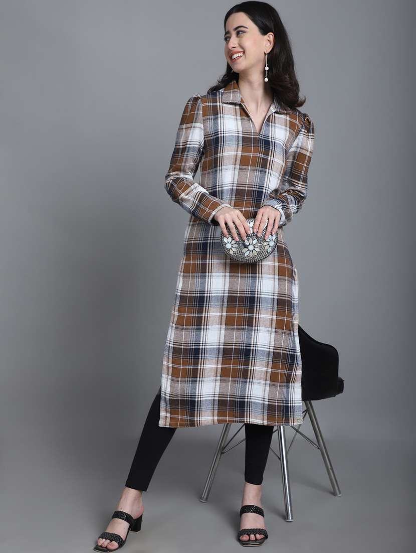 women checkered long sleeve woolen kurti - 20571335 -  Standard Image - 4
