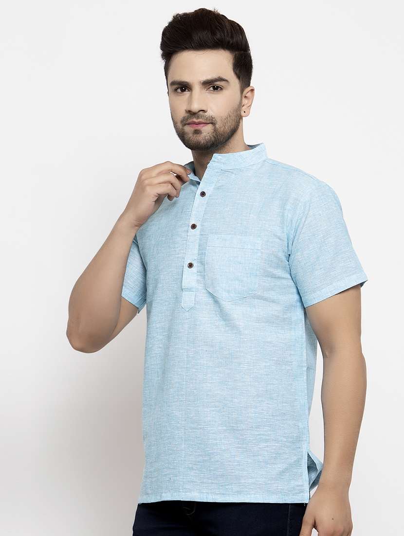 men solid mandarin neck short kurta - 20571366 -  Standard Image - 1