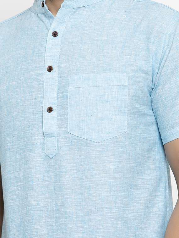men solid mandarin neck short kurta - 20571366 -  Standard Image - 4