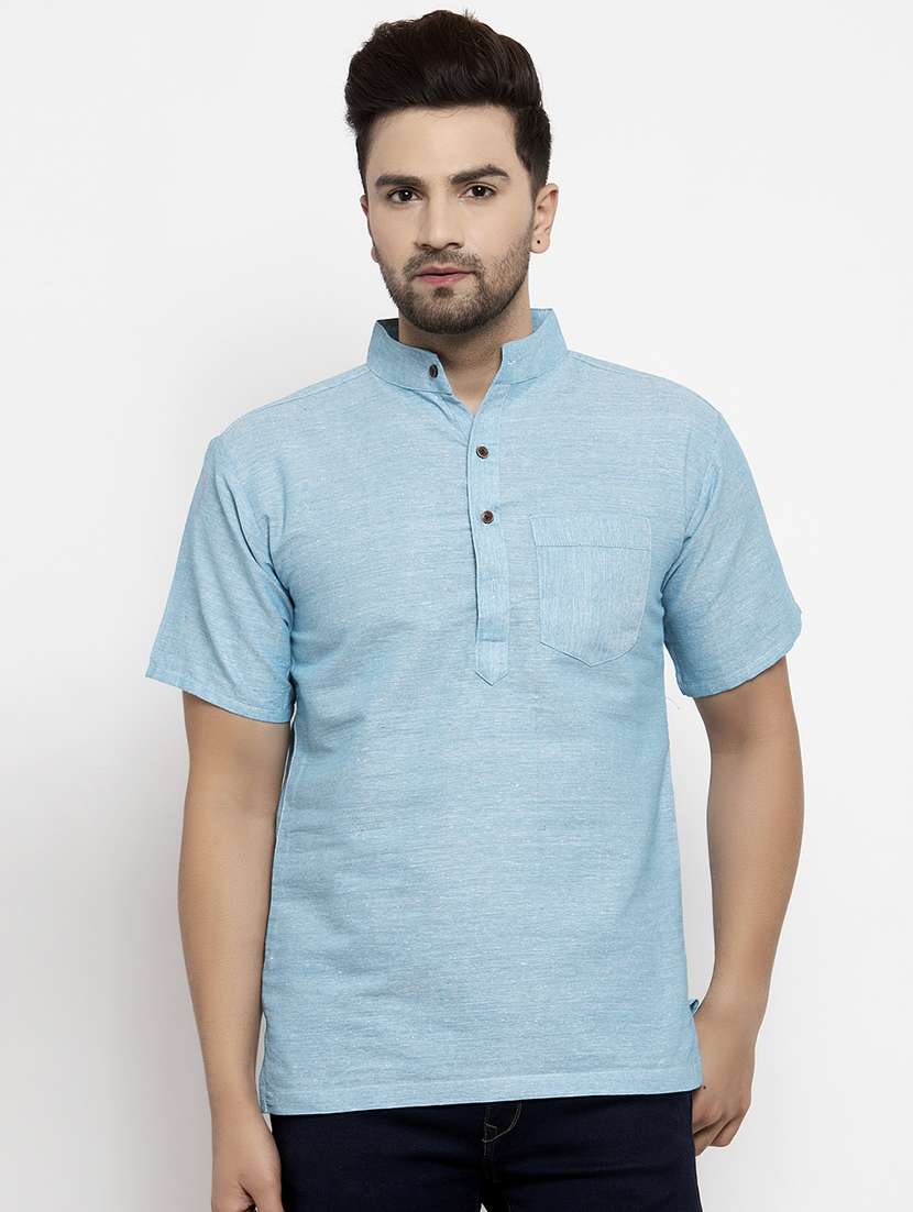 men solid mandarin neck short kurta