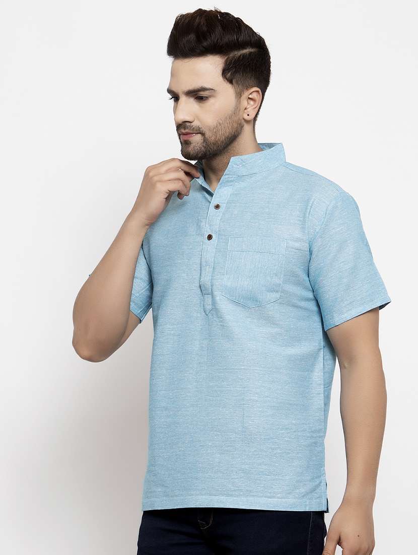 men solid mandarin neck short kurta - 20571368 -  Standard Image - 1