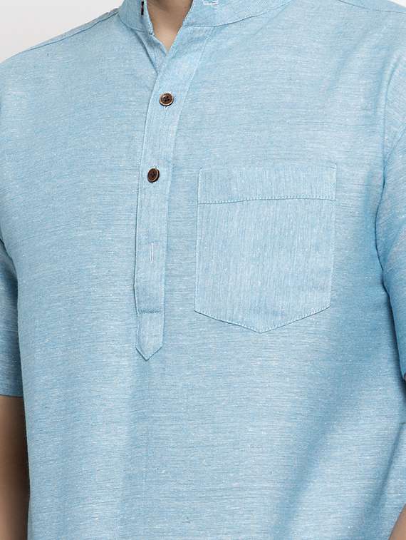 men solid mandarin neck short kurta - 20571368 -  Standard Image - 4