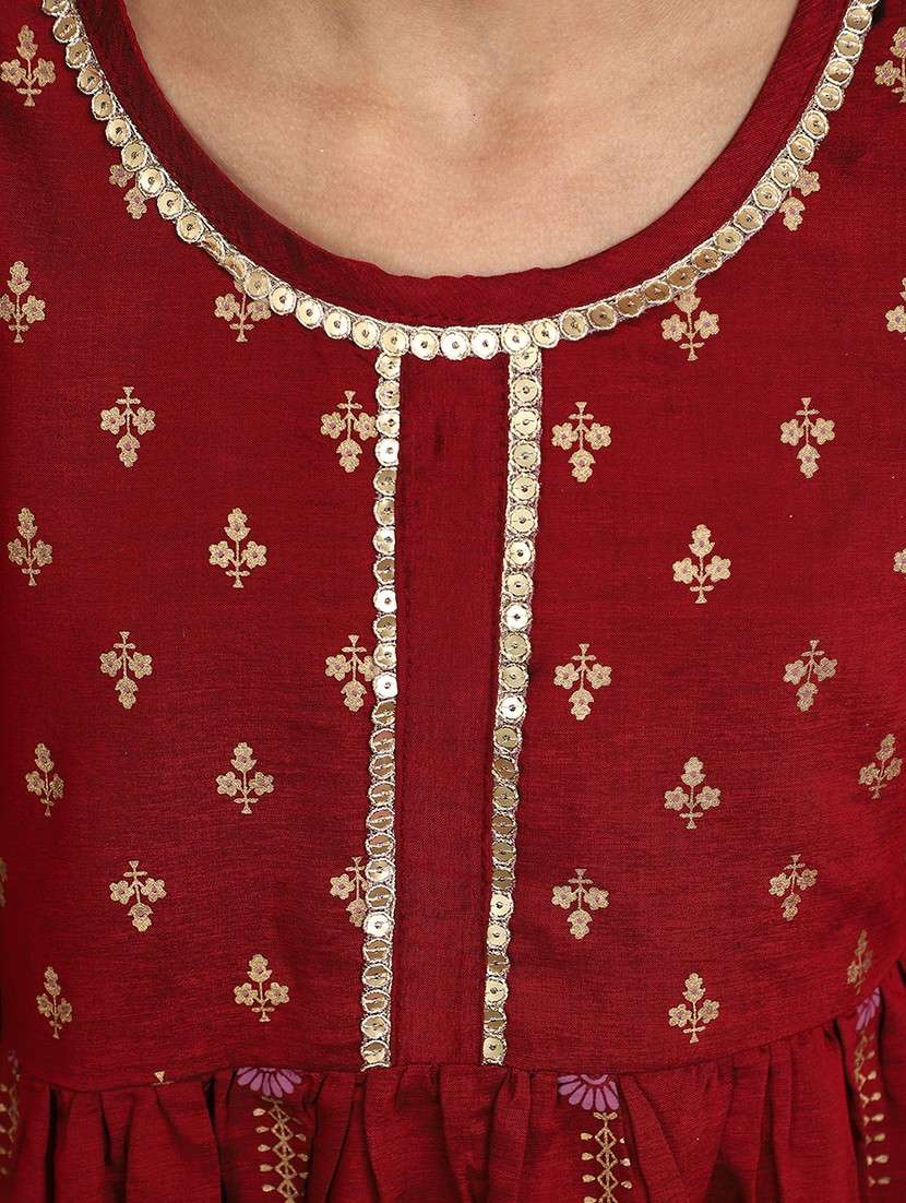 girls foil print round neck kurta and sharara set - 20572381 - Standard Image - 4