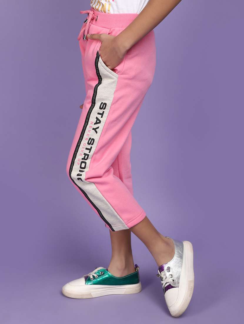 girls pink color block track pant trouser - 20572462 - Standard Image - 1