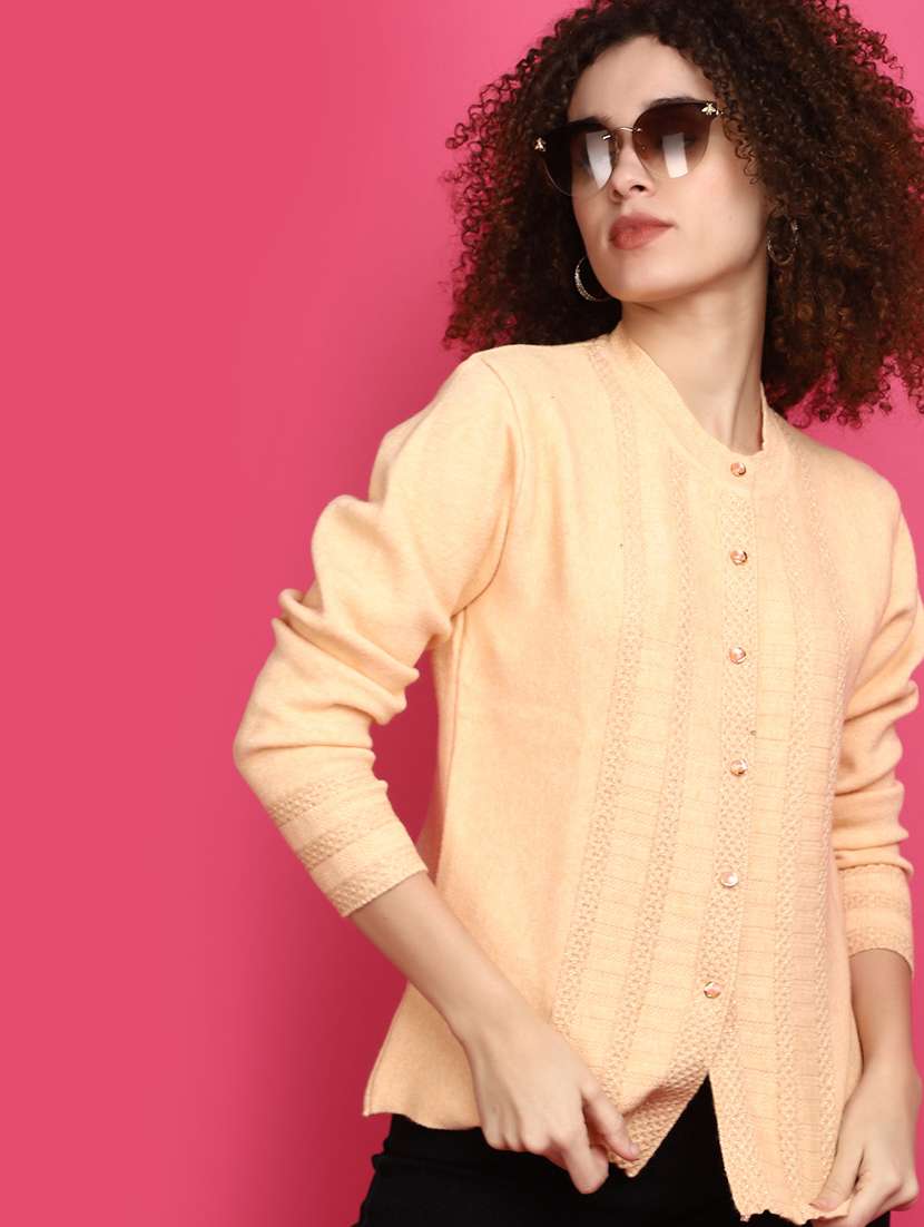 women peach long sleeves cardigans - 20572472 -  Standard Image - 1