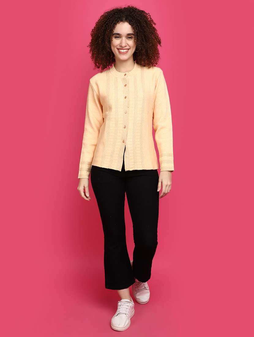 women peach long sleeves cardigans - 20572472 -  Standard Image - 4