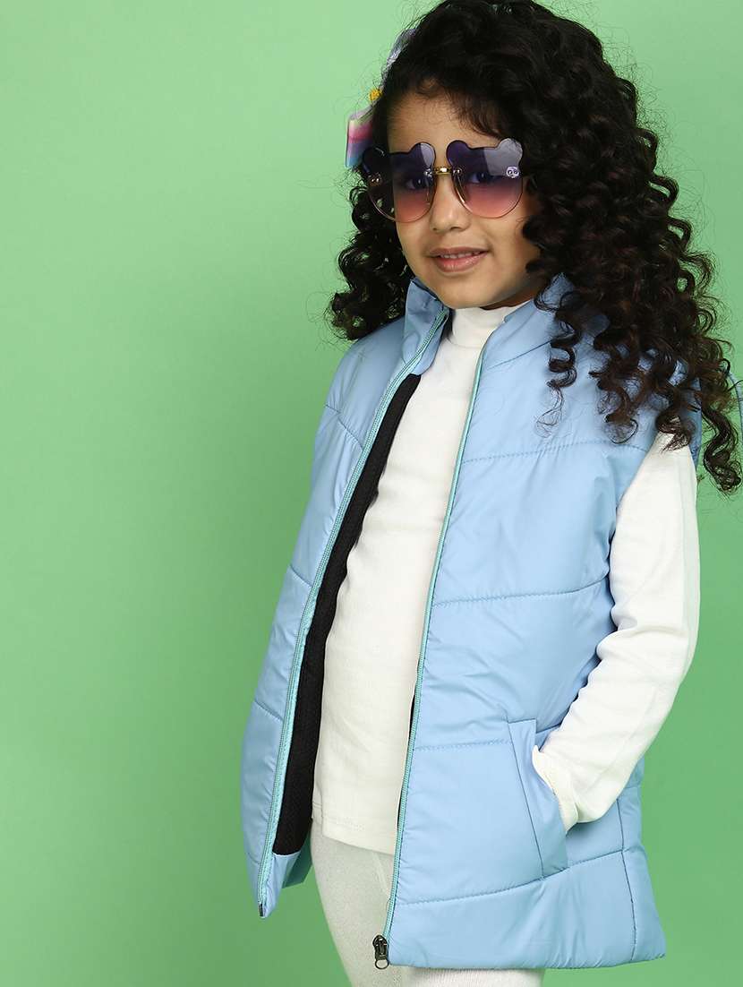 girls light blue solid quilted jacket - 20572668 -  Standard Image - 1