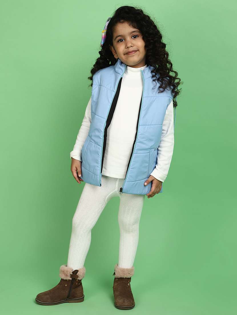 girls light blue solid quilted jacket - 20572668 - Standard Image - 4