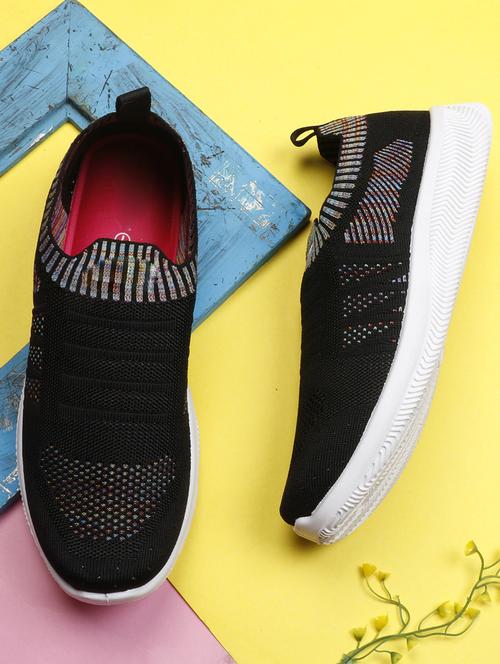 women solid black textured casual shoes - 20572865 - Standard Image - 0