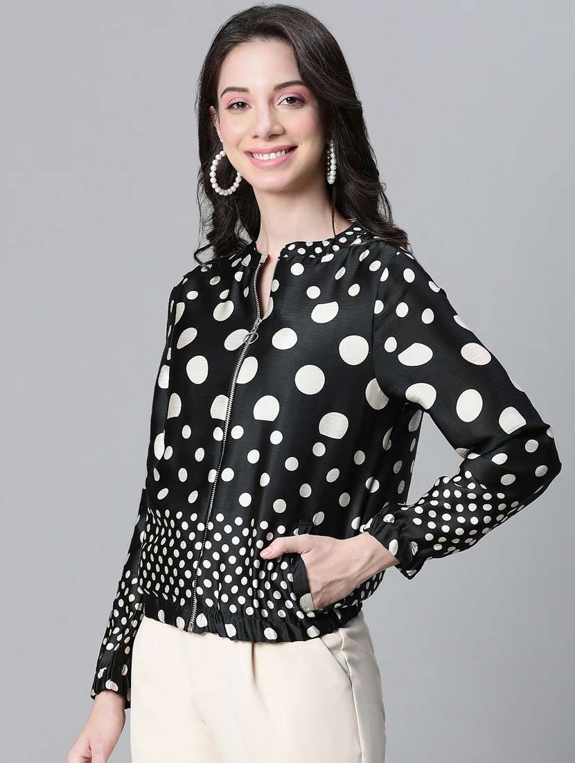 women polka doted long sleeves jacket - 20573043 -  Standard Image - 1