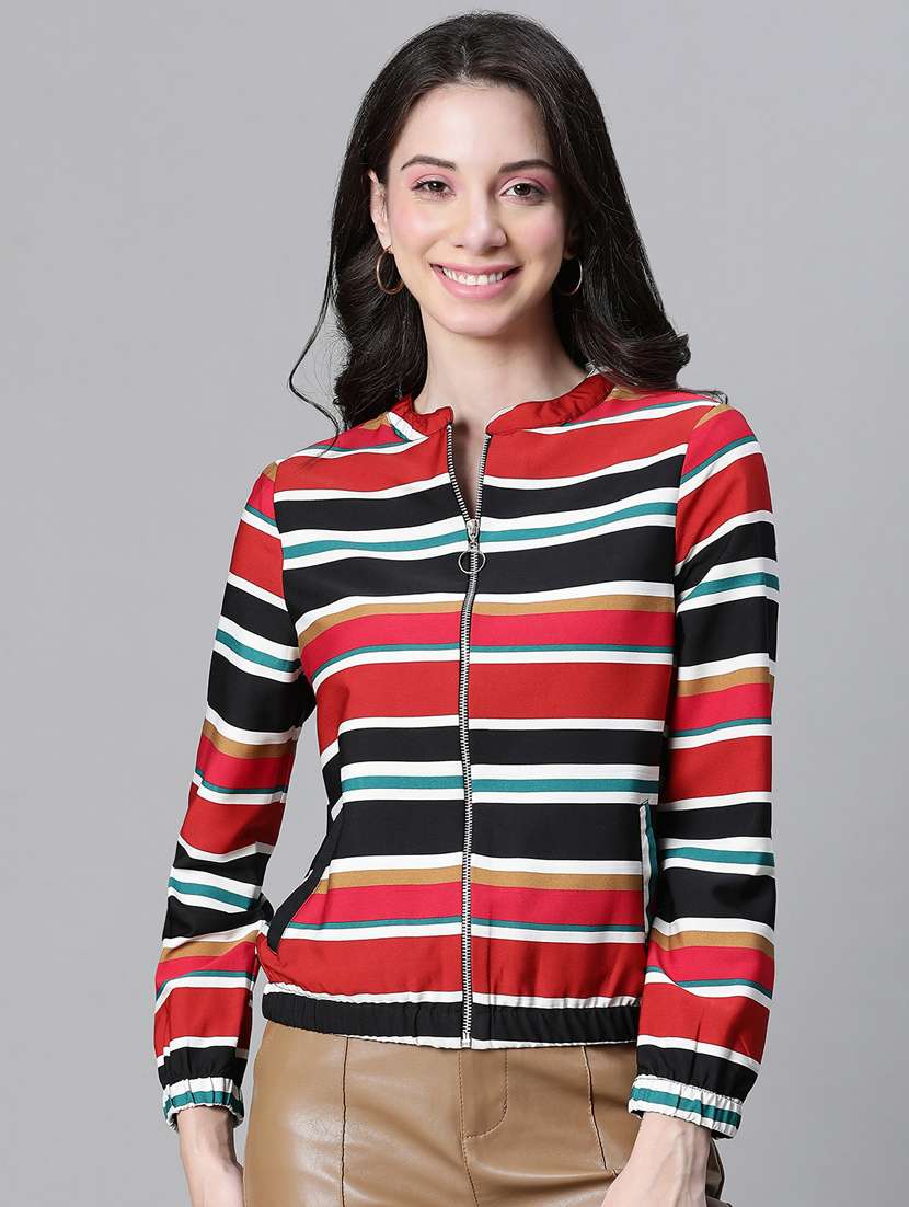 women striped long sleeves jacket