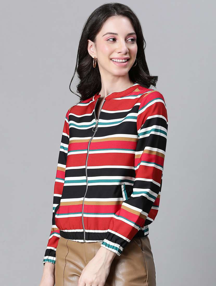 Women Striped Long Sleeves Jacket - 20573044 -  Standard Image - 1