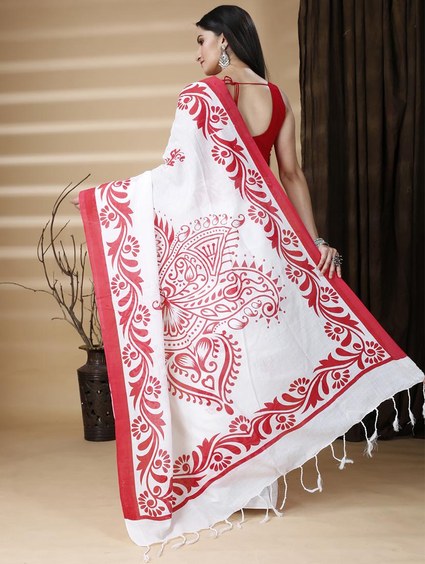 women's printed white colored saree with blouse - 20573059 - Standard Image - 1