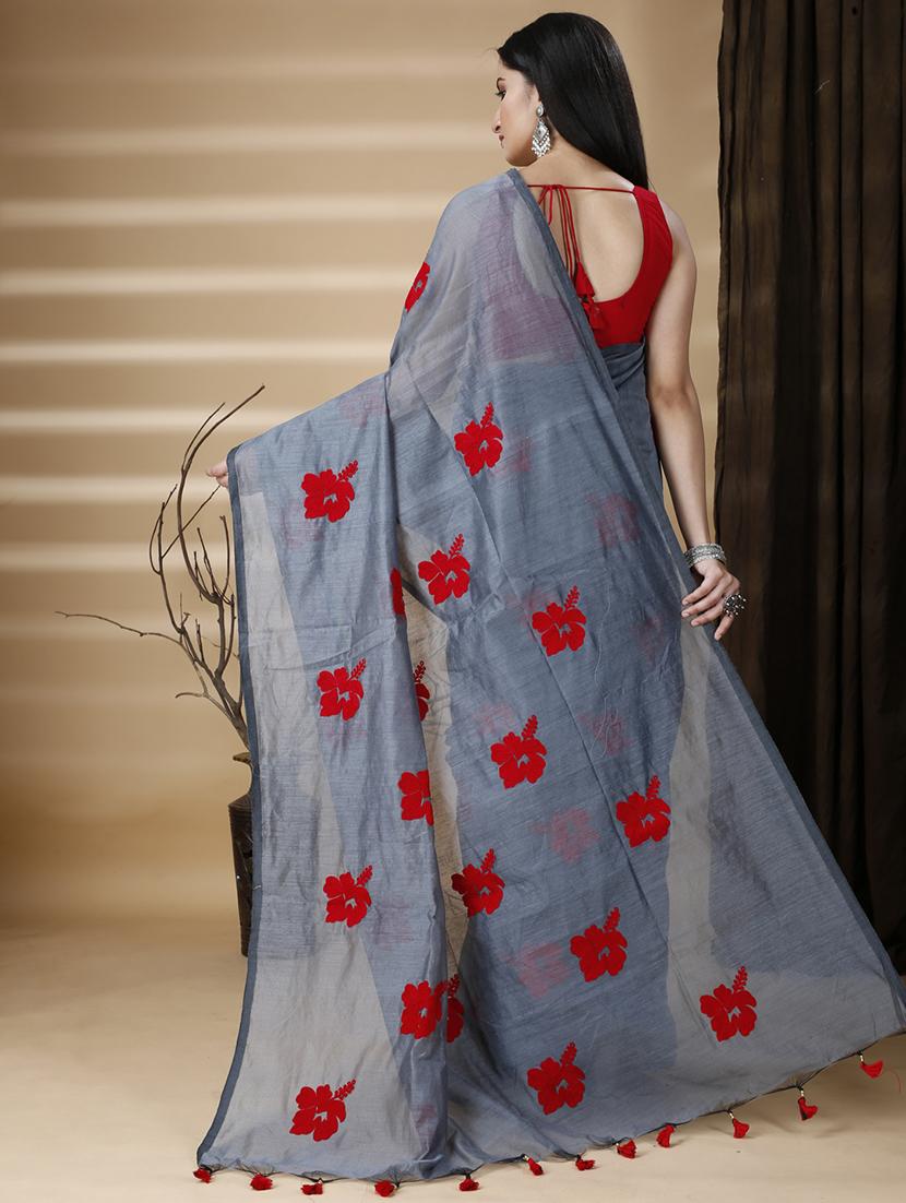 women solid with work embroidered saree  with blouse - 20573060 -  Standard Image - 1
