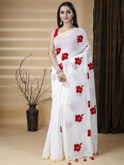 women's floral white colored saree with blouse - 20573065 - Standard Image - 0