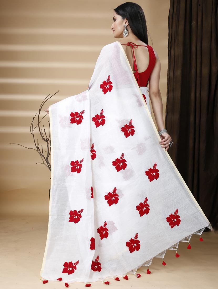 women's floral white colored saree with blouse - 20573065 - Standard Image - 1