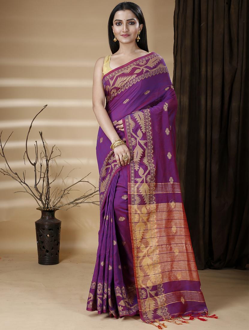women's self design purple colored saree with blouse - 20573068 -  Zoom Image - 0