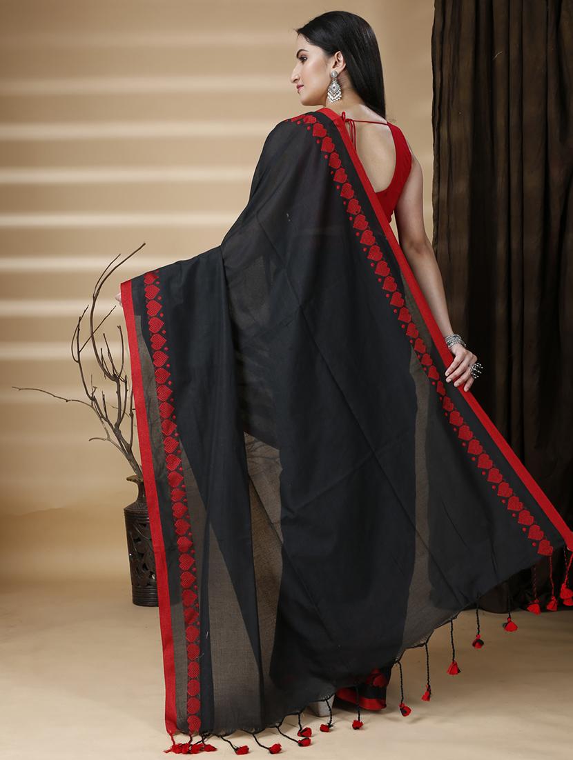 women's bordered black colored saree with blouse - 20573076 - Standard Image - 1