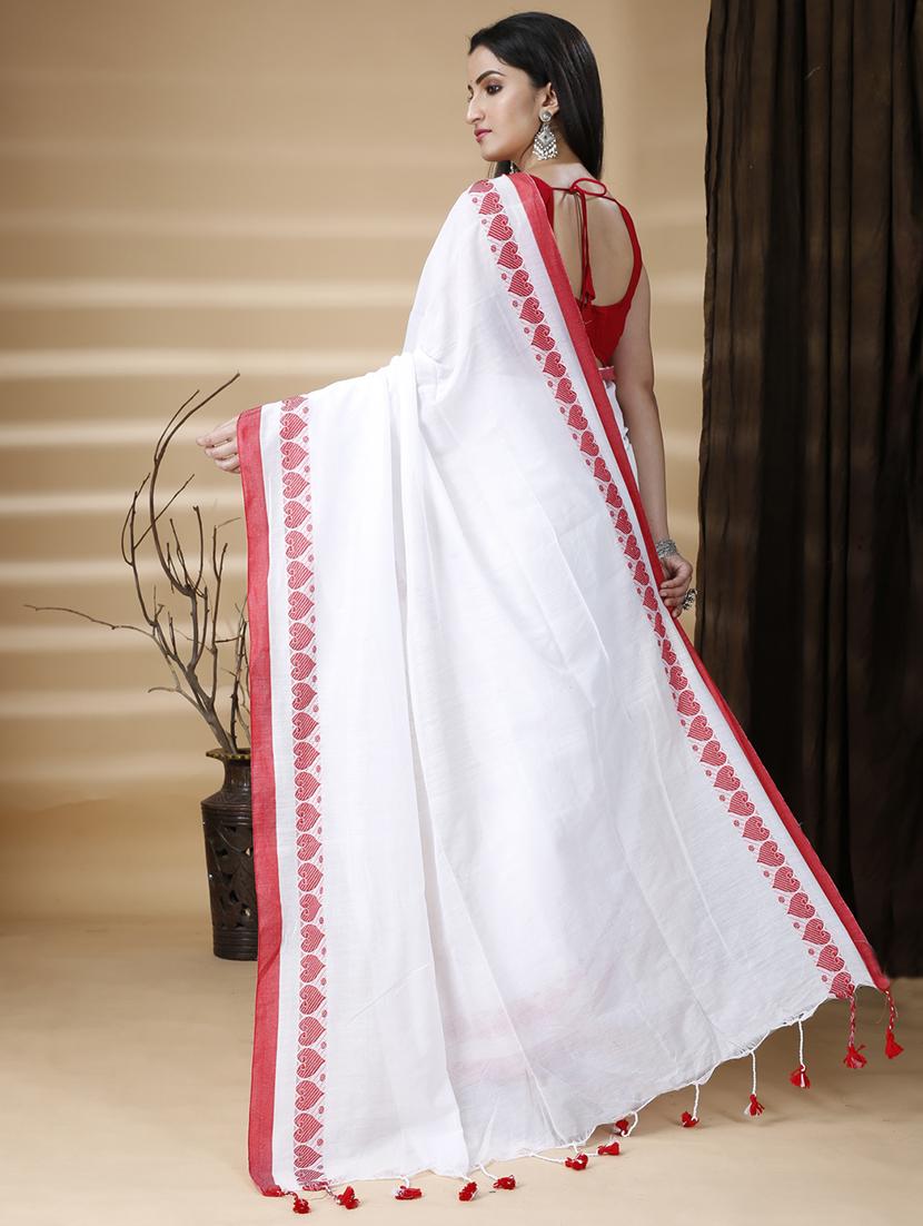 women's bordered white colored saree with blouse - 20573079 - Standard Image - 1