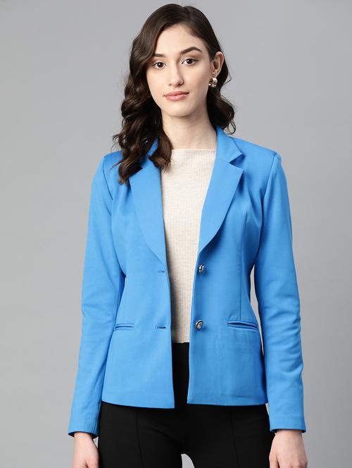 women solid lapel collar blazer - 20573653 - Standard Image - 0
