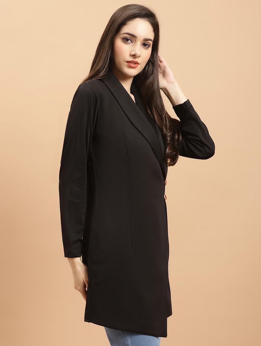 women black solids shawl collar coat - 20575752 - Standard Image - 1