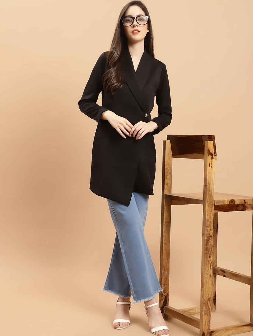 women black solids shawl collar coat - 20575752 - Standard Image - 4