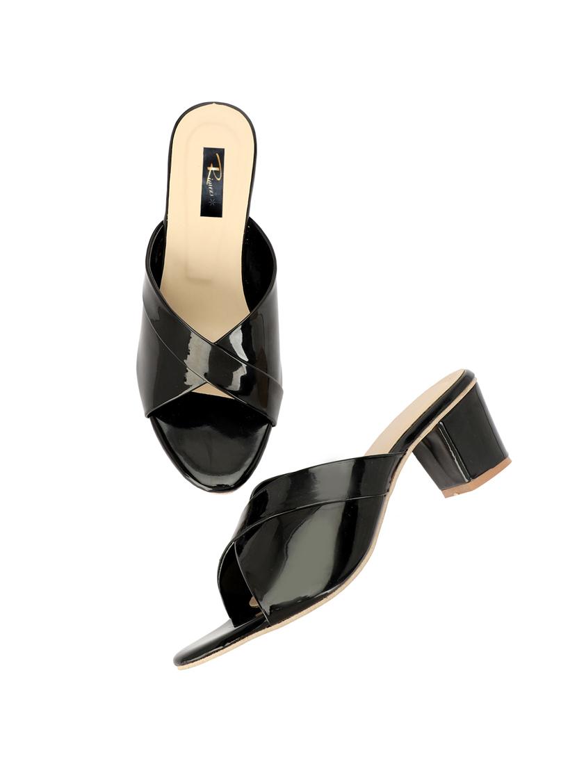 women solid black slip on sandal - 20579678 - Standard Image - 4