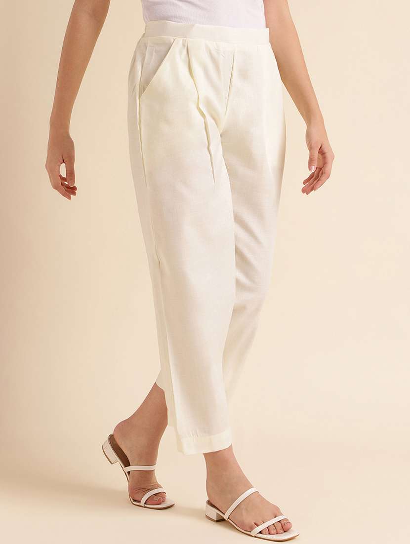 women solid pleated cigarette pants - 20586018 -  Standard Image - 1
