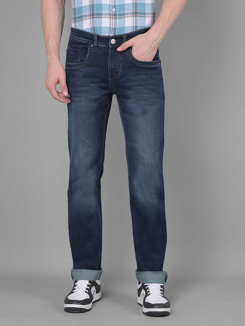 men washed mid rise full length straight fit jeans