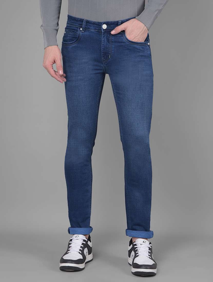 men washed slim fit full length jean