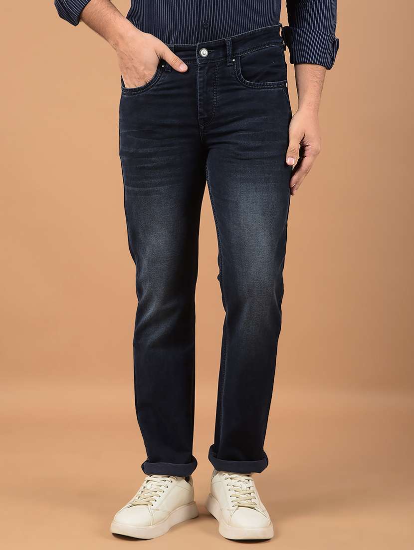 men solid mid rise jeans