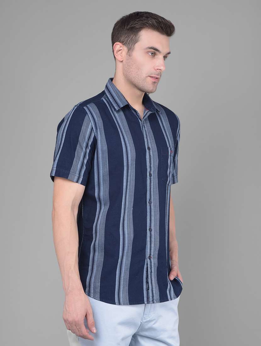 navy blue striped casual shirt - 20586534 -  Standard Image - 1
