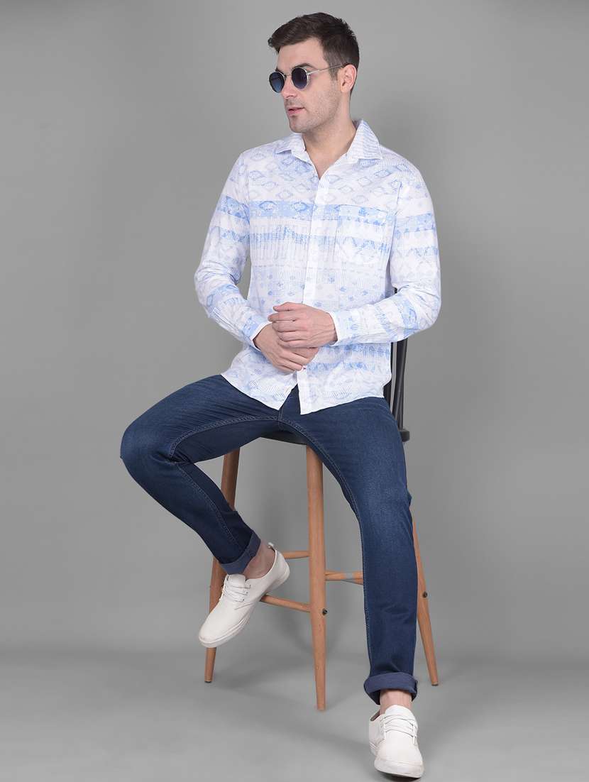 men light blue self design casual shirt - 20586535 -  Standard Image - 4