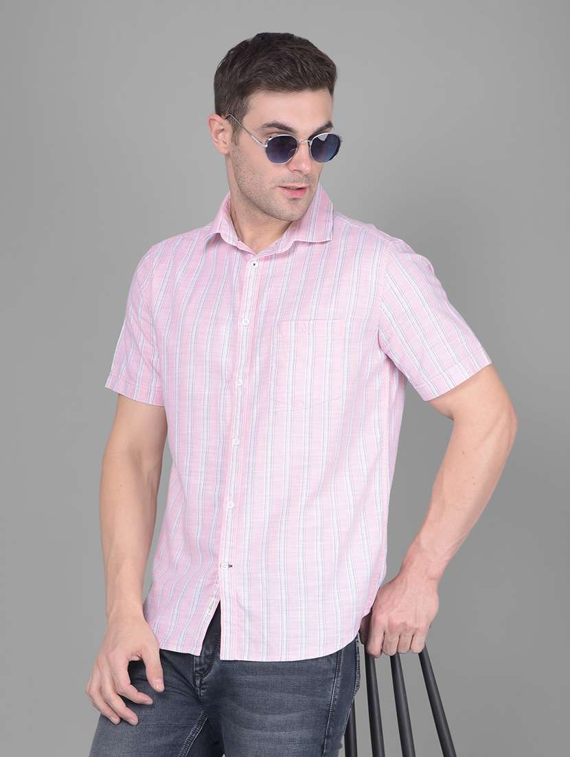 pink striped casual shirt