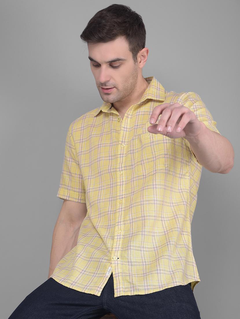 yellow linen blend casual shirt - 20586543 - Standard Image - 1