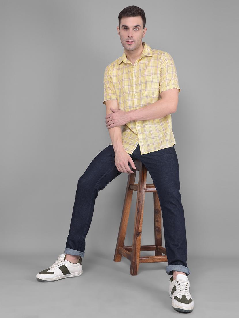 yellow linen blend casual shirt - 20586543 - Standard Image - 4