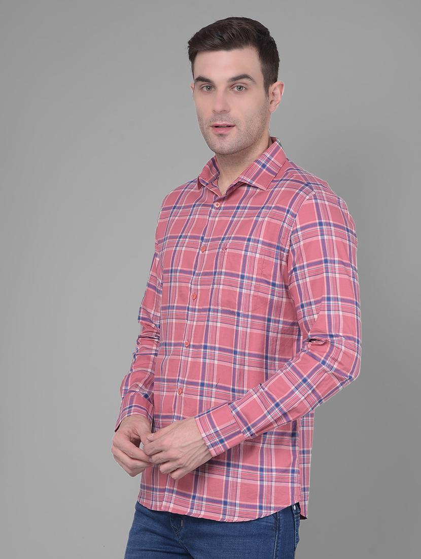 men pink checked casual shirt - 20586558 - Standard Image - 1