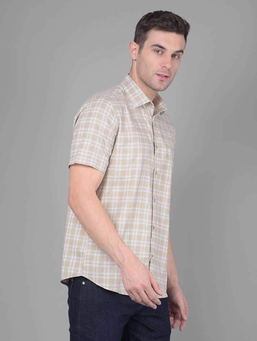 olive checkered casual shirt - 20586564 - Standard Image - 1